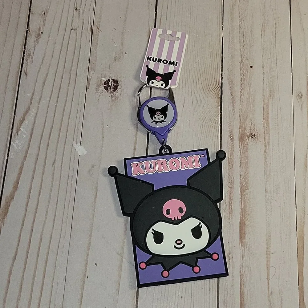 Kuromi ID Badge Holder with Retractable Lanyard Purple Black New